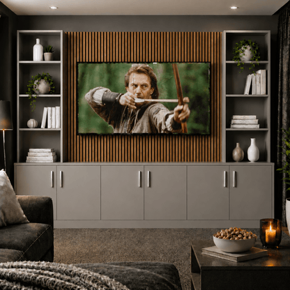 Tall Media Wall Entertainment Smooth Door Base & Double Shelving Unit - For Up to 100" TVs 6 - Online Bedrooms