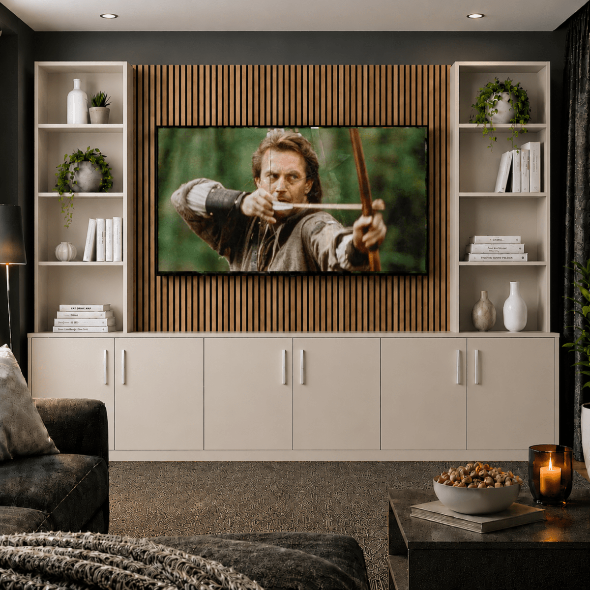 Tall Media Wall Entertainment Smooth Door Base & Double Shelving Unit - For Up to 100" TVs 3 - Online Bedrooms