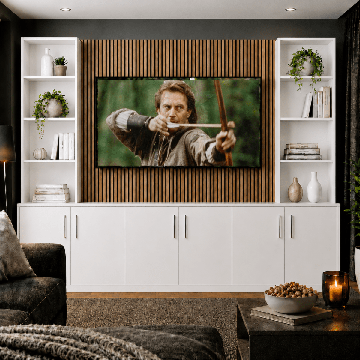 Tall Media Wall Entertainment Smooth Door Base & Double Shelving Unit - For Up to 100" TVs 4 - Online Bedrooms