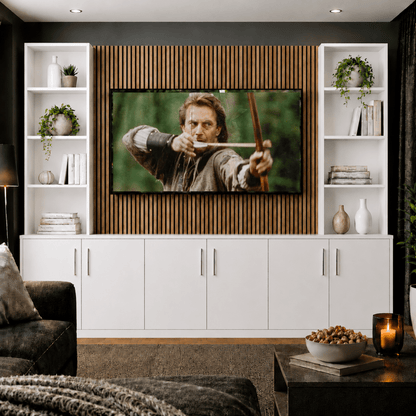 Tall Media Wall Entertainment Smooth Door Base & Double Shelving Unit - For Up to 100" TVs 4 - Online Bedrooms