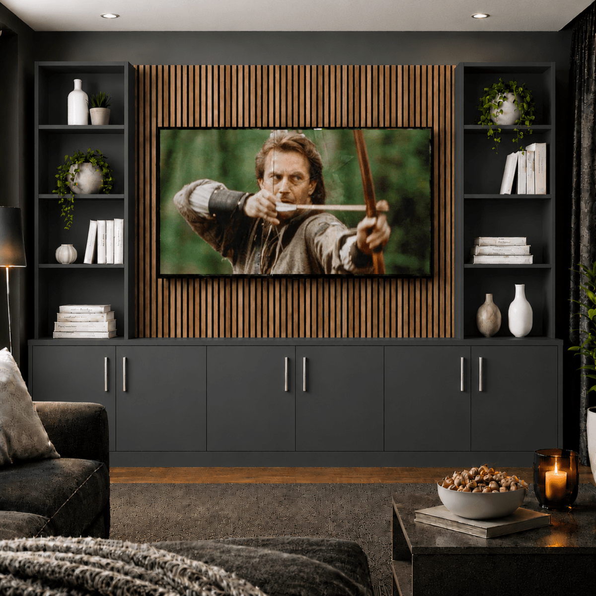 Tall Media Wall Entertainment Smooth Door Base & Double Shelving Unit - For Up to 100" TVs 2 - Online Bedrooms