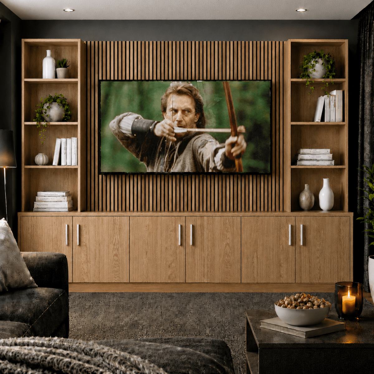Tall Media Wall Entertainment Smooth Door Base & Double Shelving Unit - For Up to 100" TVs 7 - Online Bedrooms