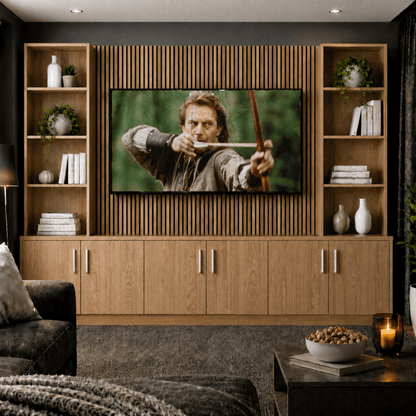 Tall Media Wall Entertainment Smooth Door Base & Double Shelving Unit - For Up to 100" TVs 7 - Online Bedrooms