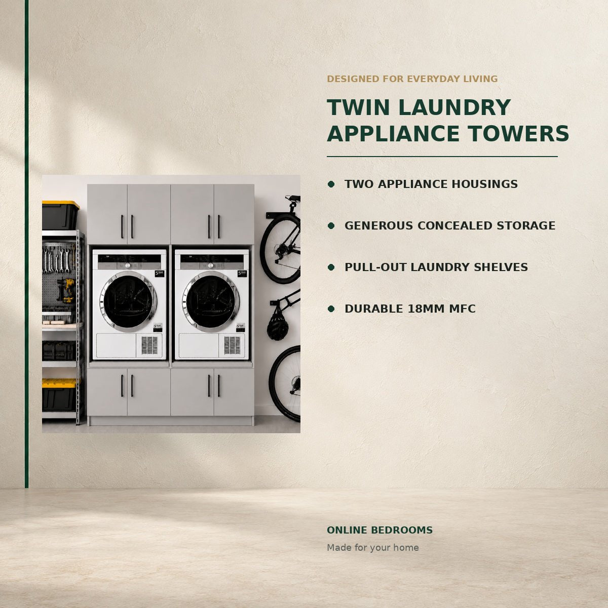 Twin Washing Machine / Tumble Dryer Appliance Cabinet 2 - Online Bedrooms