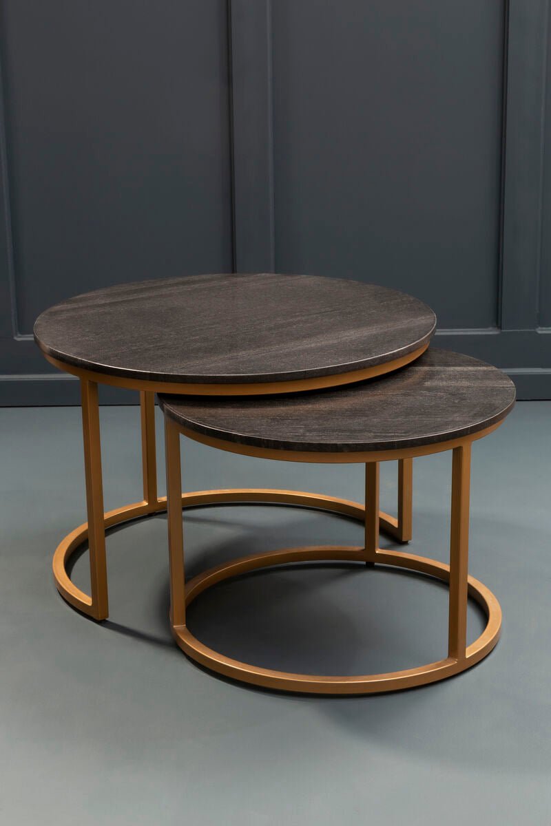 Varana Black Marble and Gold Finish Set of 2 Nesting Coffee Tables 3 - Online Bedrooms