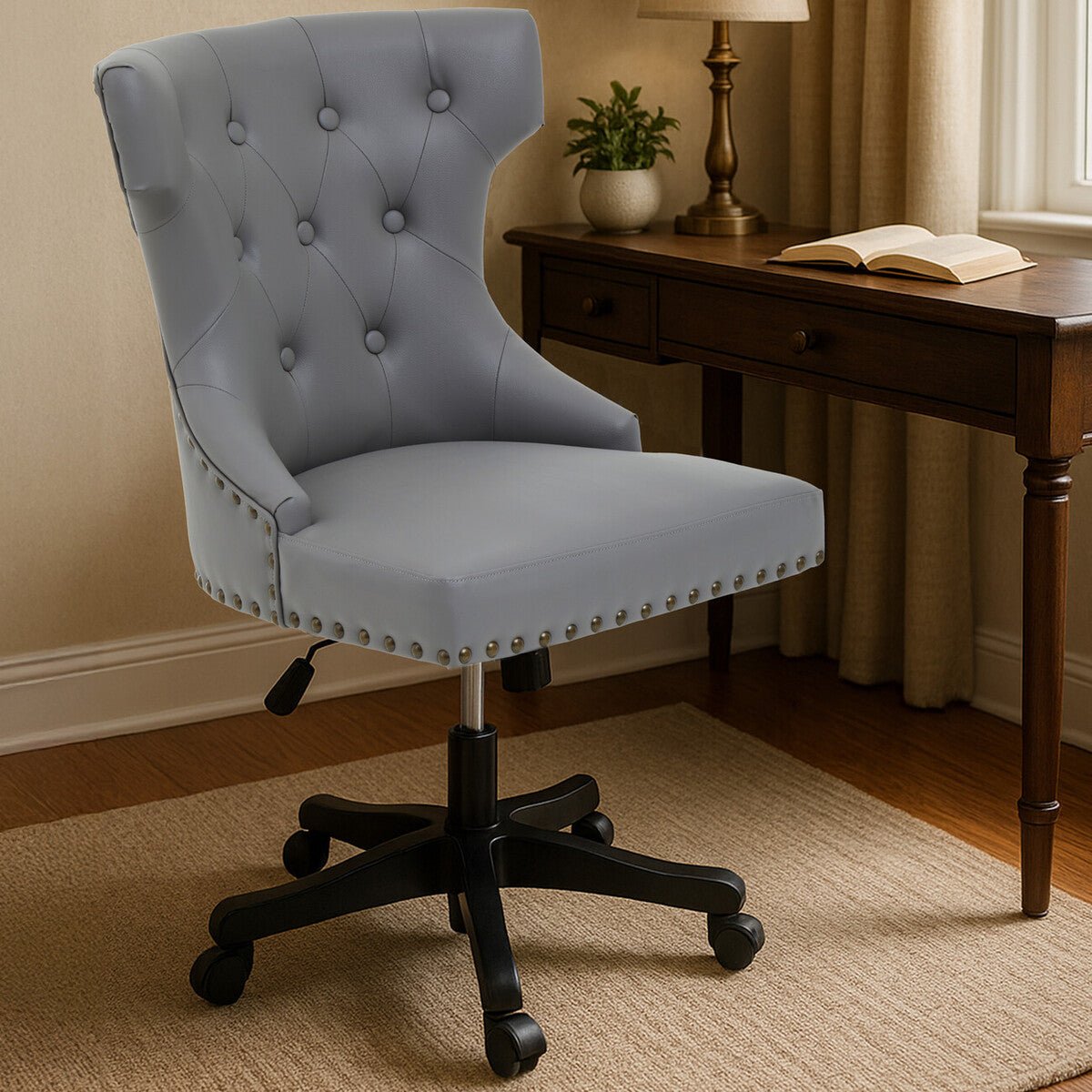 Walson Grey Leather Effect Home Office Chair 1 - Online Bedrooms