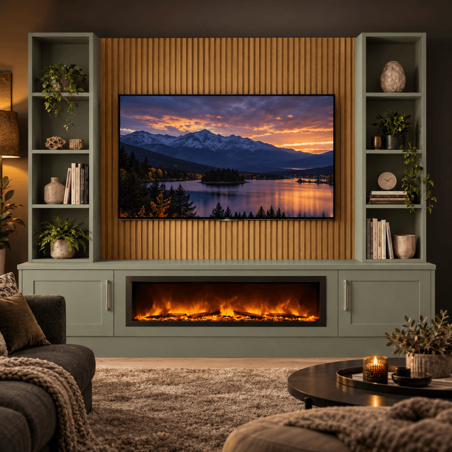 Wollaton Shaker Fireplace Media Wall Double Bookcase Unit - 40" Fire 1 - Online Bedrooms