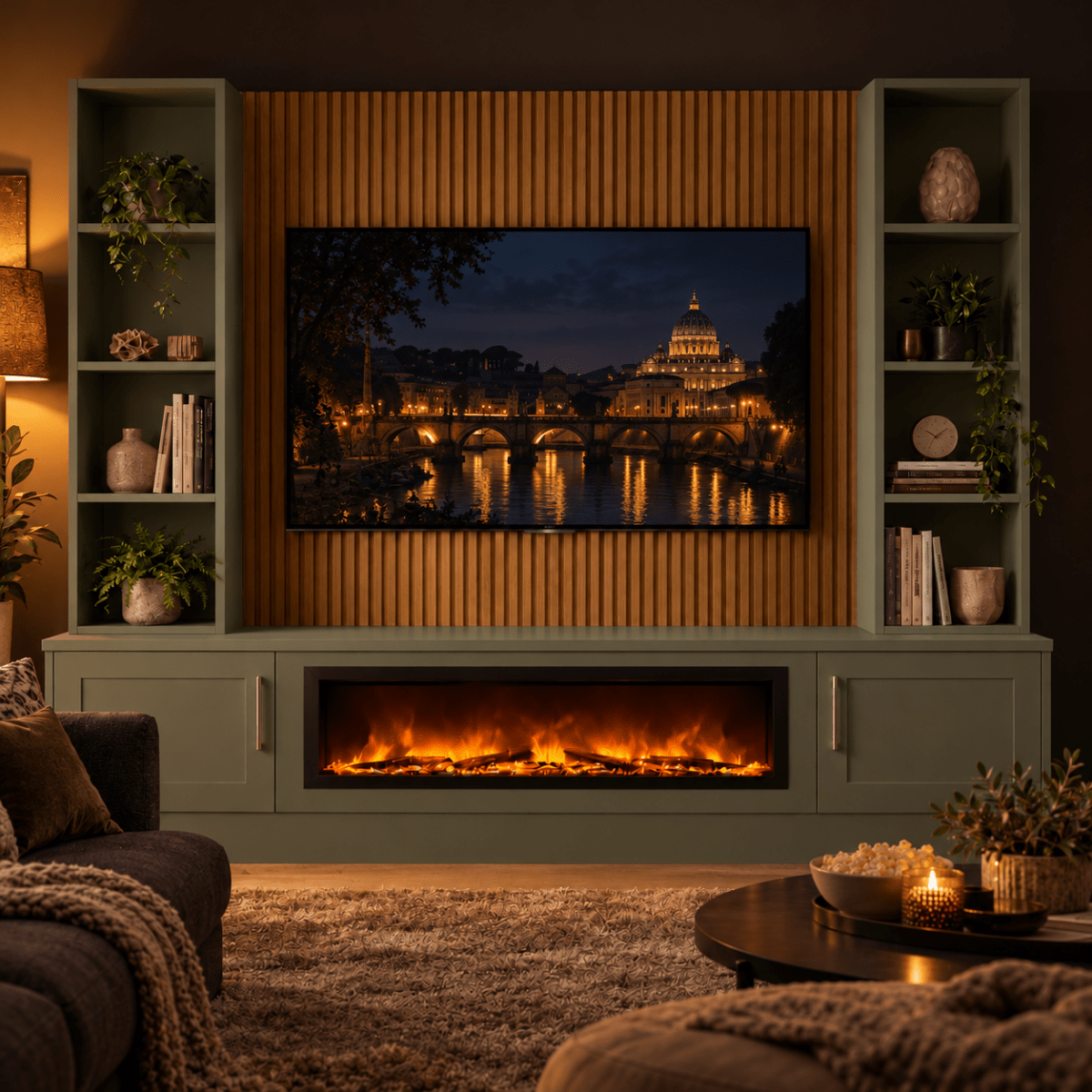 Wollaton Shaker Fireplace Media Wall Double Bookcase Unit - 40" Fire 19 - Online Bedrooms