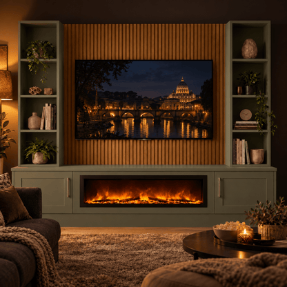 Wollaton Shaker Fireplace Media Wall Double Bookcase Unit - 40" Fire 19 - Online Bedrooms
