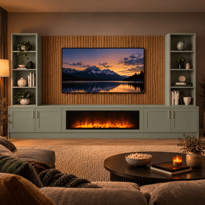 Wollaton Shaker Fireplace Media Wall Double Bookcase Unit - 40" Fire 7 - Online Bedrooms