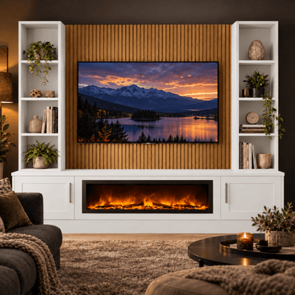 Wollaton Shaker Fireplace Media Wall Double Bookcase Unit - 40" Fire 6 - Online Bedrooms