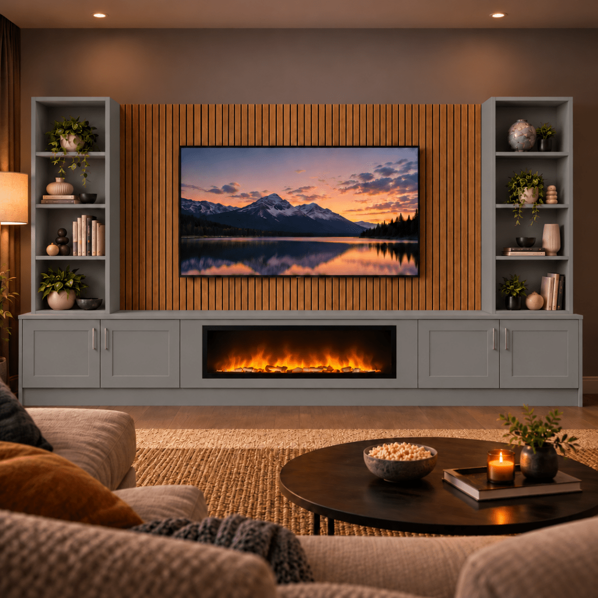 Wollaton Shaker Fireplace Media Wall Double Bookcase Unit - 40" Fire 17 - Online Bedrooms