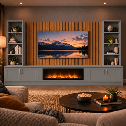 Wollaton Shaker Fireplace Media Wall Double Bookcase Unit - 40" Fire 17 - Online Bedrooms