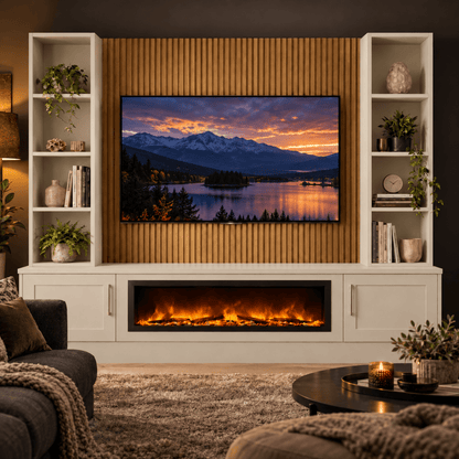 Wollaton Shaker Fireplace Media Wall Double Bookcase Unit - 40" Fire 2 - Online Bedrooms