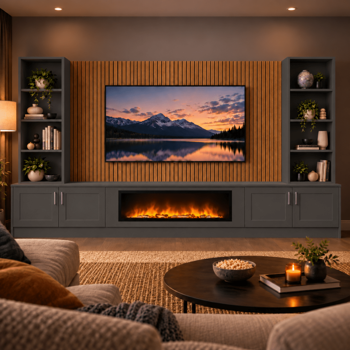 Wollaton Shaker Fireplace Media Wall Double Bookcase Unit - 40" Fire 15 - Online Bedrooms