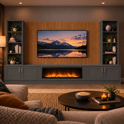 Wollaton Shaker Fireplace Media Wall Double Bookcase Unit - 40" Fire 15 - Online Bedrooms