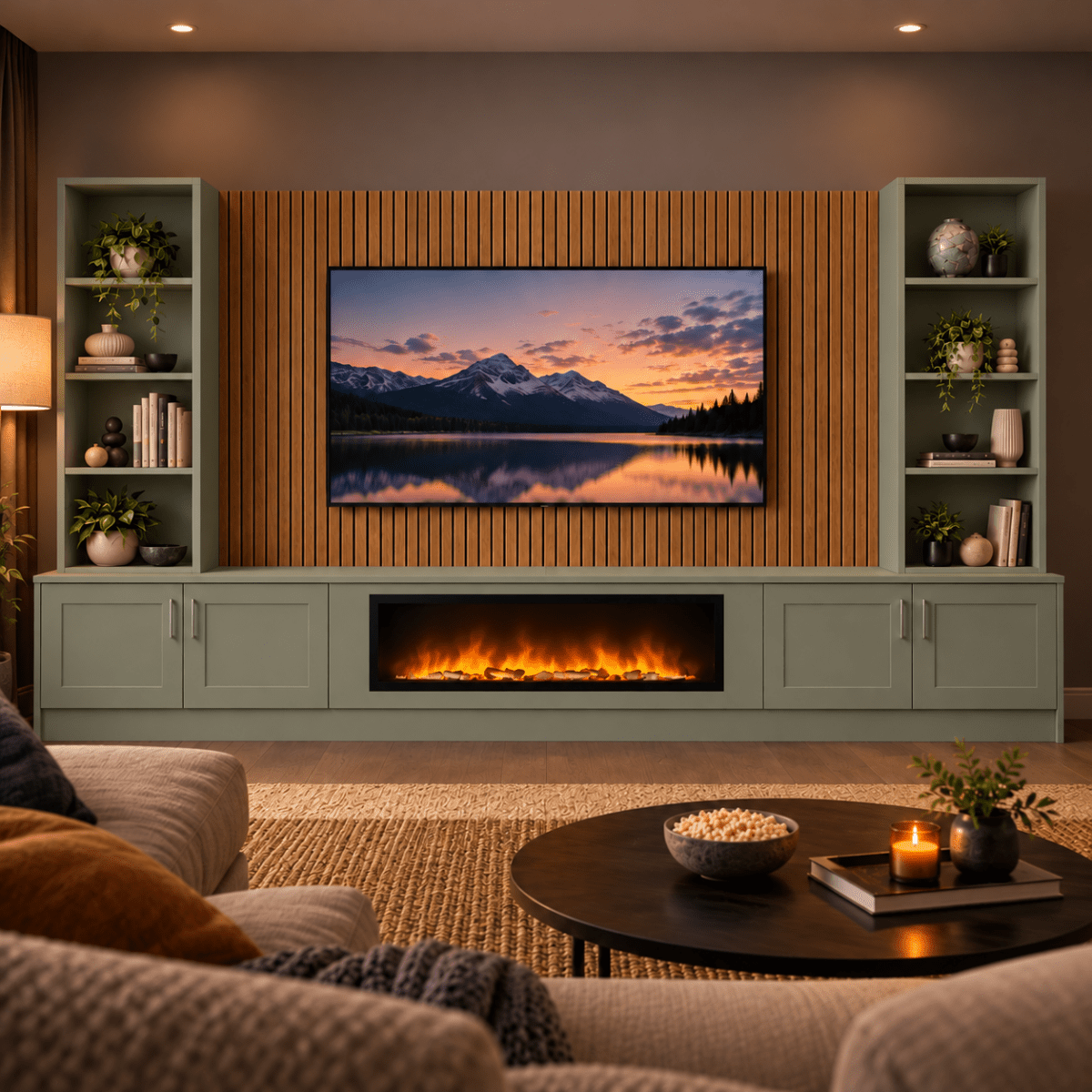 Wollaton Shaker Fireplace Media Wall Double Bookcase Unit - 40" Fire 13 - Online Bedrooms