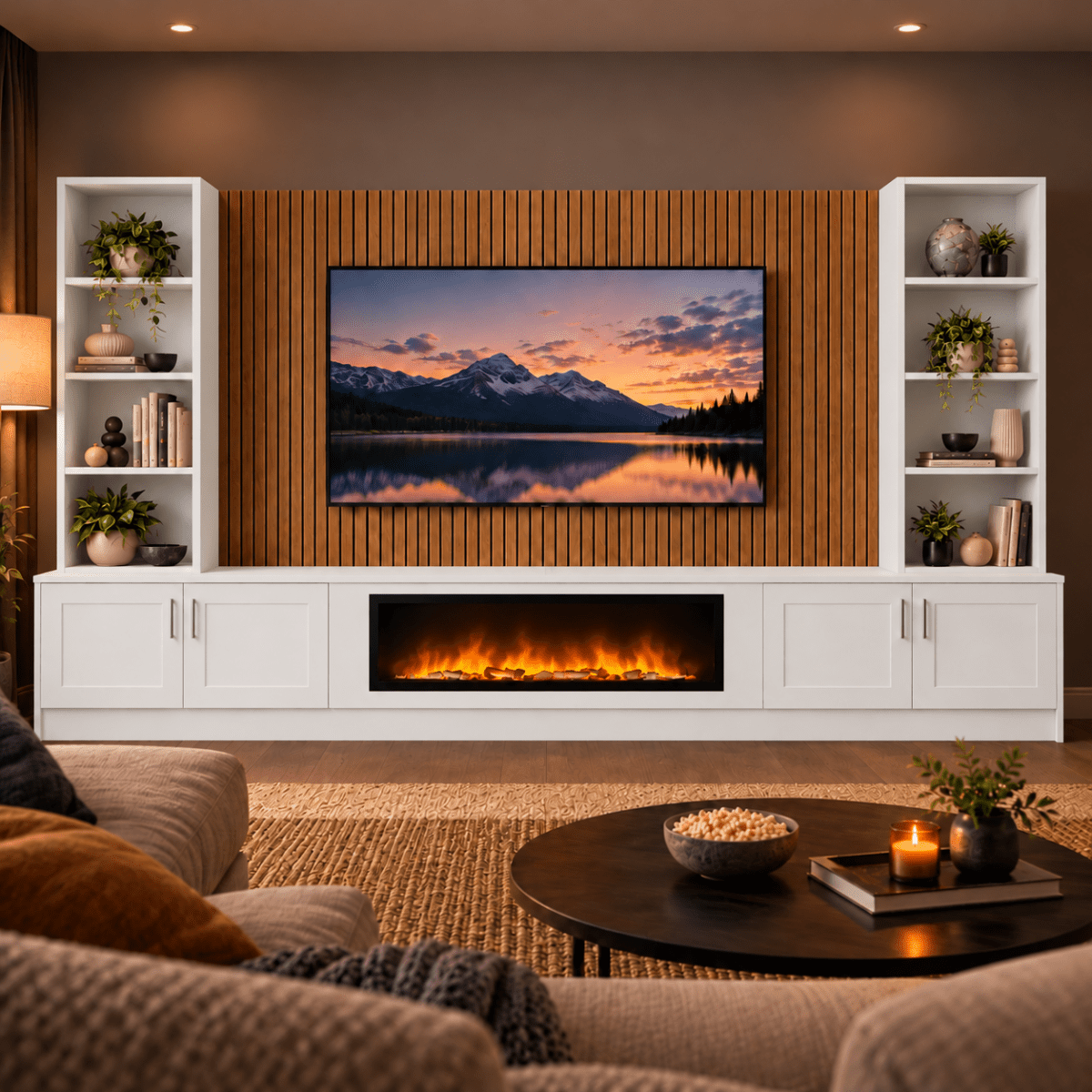 Wollaton Shaker Fireplace Media Wall Double Bookcase Unit - 40" Fire 18 - Online Bedrooms