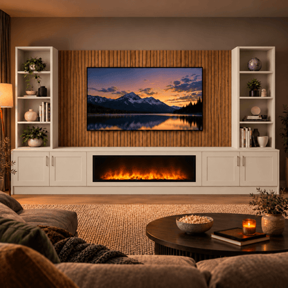 Wollaton Shaker Fireplace Media Wall Double Bookcase Unit - 40" Fire 8 - Online Bedrooms