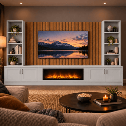 Wollaton Shaker Fireplace Media Wall Double Bookcase Unit - 40" Fire 16 - Online Bedrooms