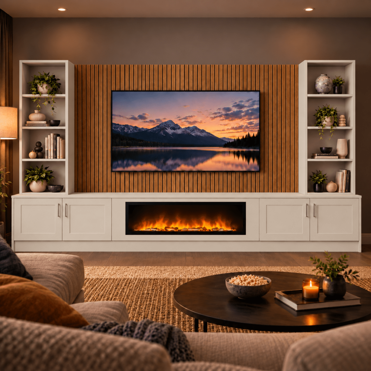 Wollaton Shaker Fireplace Media Wall Double Bookcase Unit - 40" Fire 14 - Online Bedrooms