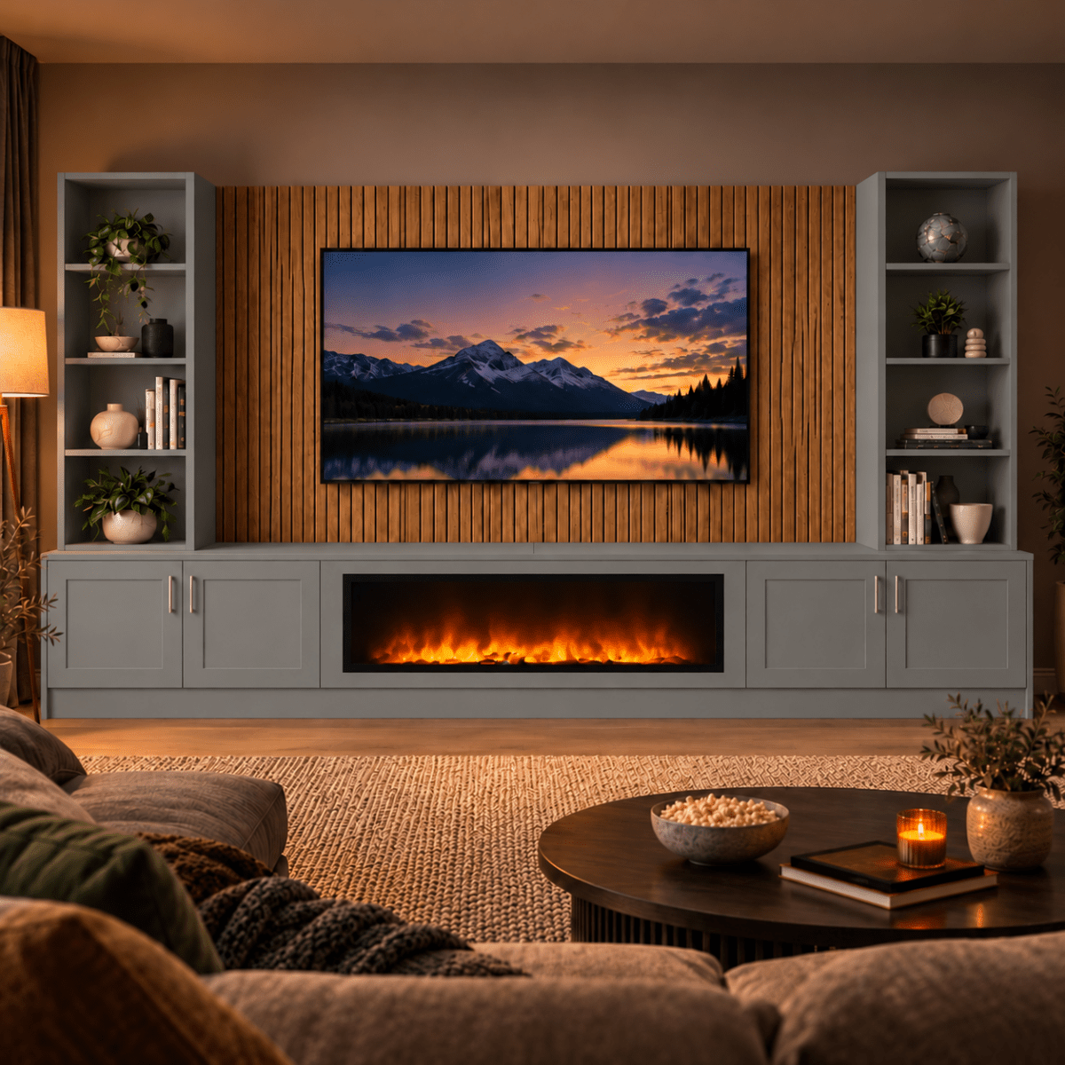 Wollaton Shaker Fireplace Media Wall Double Bookcase Unit - 40" Fire 11 - Online Bedrooms