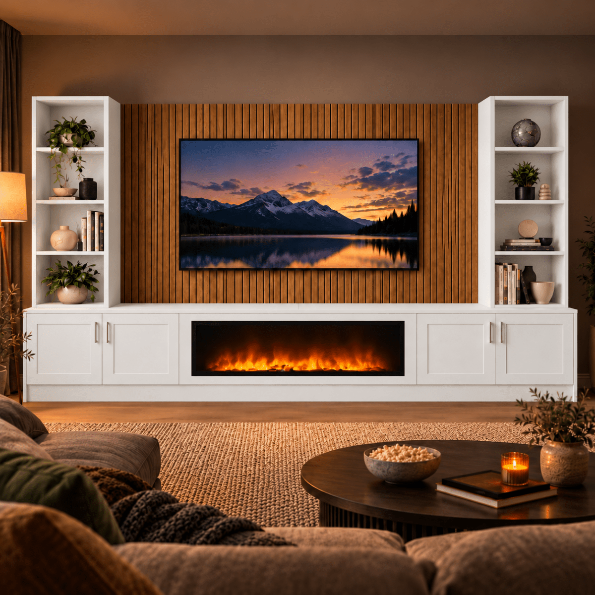 Wollaton Shaker Fireplace Media Wall Double Bookcase Unit - 40" Fire 12 - Online Bedrooms