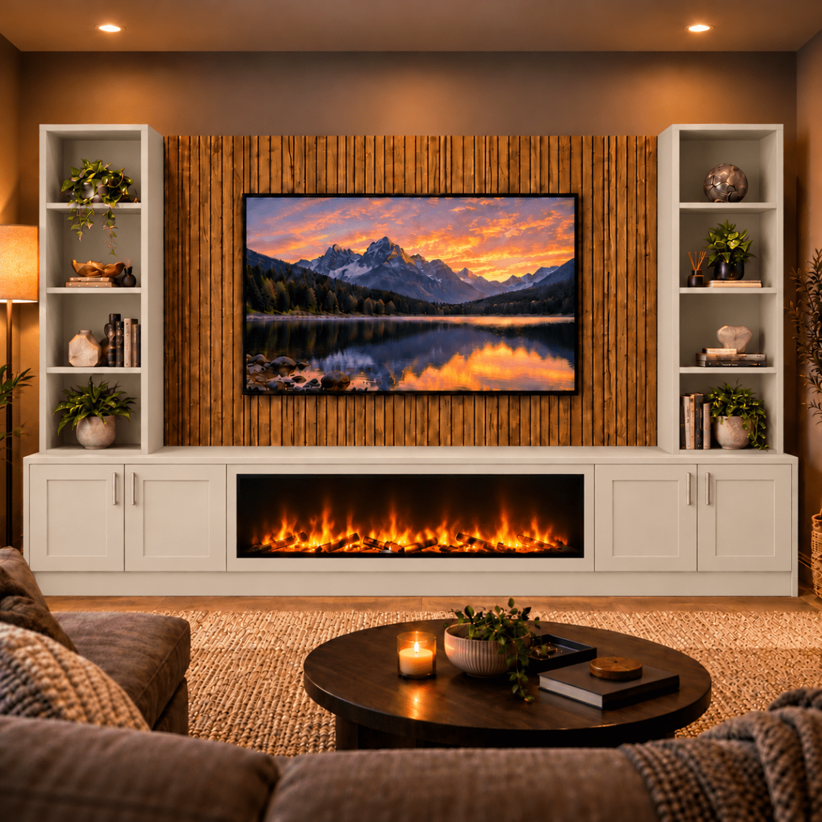 Wollaton Shaker Fireplace Media Wall Double Bookcase Unit - Large 60" Fire 8 - Online Bedrooms
