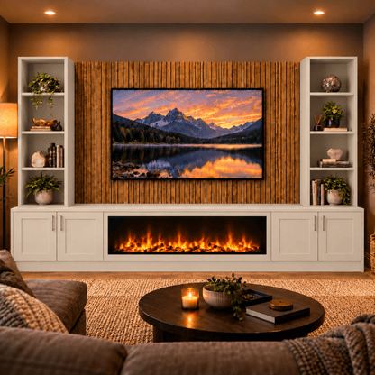 Wollaton Shaker Fireplace Media Wall Double Bookcase Unit - Large 60" Fire 8 - Online Bedrooms