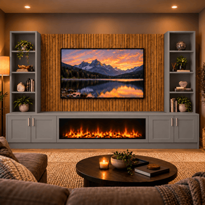 Wollaton Shaker Fireplace Media Wall Double Bookcase Unit - Large 60" Fire 7 - Online Bedrooms