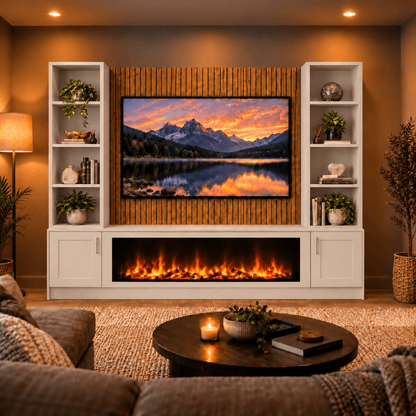 Wollaton Shaker Fireplace Media Wall Double Bookcase Unit - Large 60" Fire 2 - Online Bedrooms