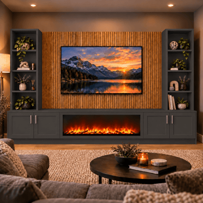 Wollaton Shaker Fireplace Media Wall Double Bookcase Unit - Large 60" Fire 15 - Online Bedrooms