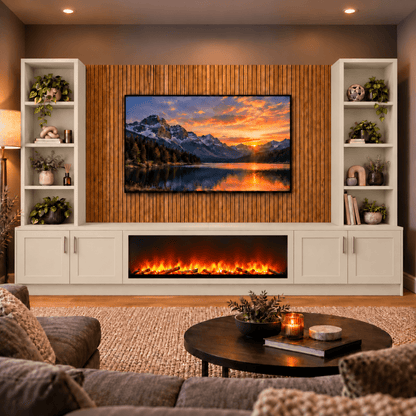 Wollaton Shaker Fireplace Media Wall Double Bookcase Unit - Large 60" Fire 14 - Online Bedrooms