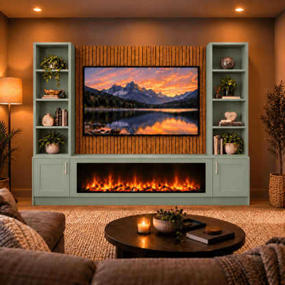 Wollaton Shaker Fireplace Media Wall Double Bookcase Unit - Large 60" Fire 6 - Online Bedrooms