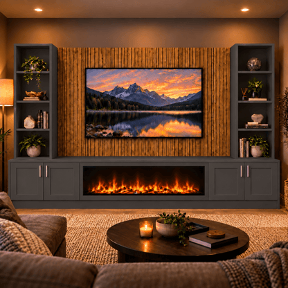 Wollaton Shaker Fireplace Media Wall Double Bookcase Unit - Large 60" Fire 9 - Online Bedrooms