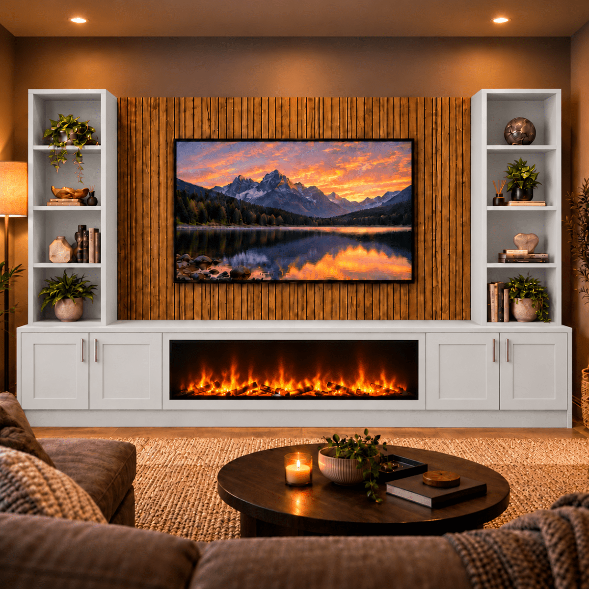 Wollaton Shaker Fireplace Media Wall Double Bookcase Unit - Large 60" Fire 10 - Online Bedrooms