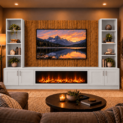 Wollaton Shaker Fireplace Media Wall Double Bookcase Unit - Large 60" Fire 10 - Online Bedrooms