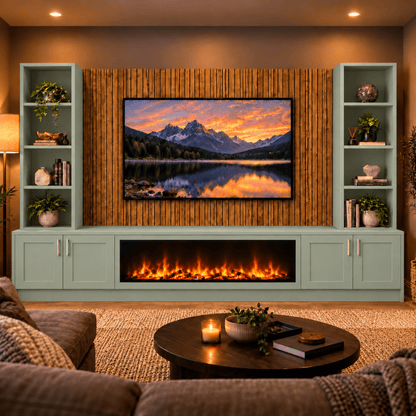 Wollaton Shaker Fireplace Media Wall Double Bookcase Unit - Large 60" Fire 12 - Online Bedrooms