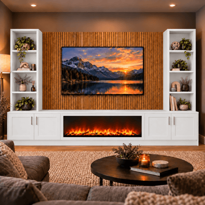 Wollaton Shaker Fireplace Media Wall Double Bookcase Unit - Large 60" Fire 17 - Online Bedrooms