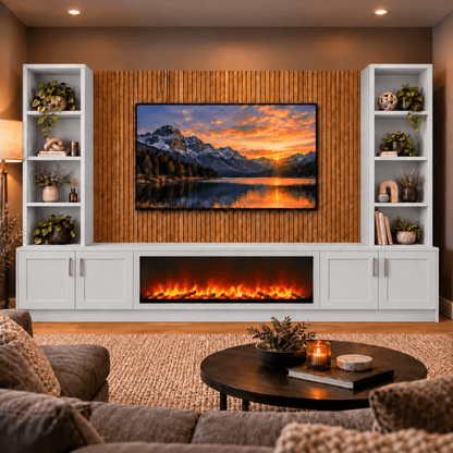 Wollaton Shaker Fireplace Media Wall Double Bookcase Unit - Large 60" Fire 16 - Online Bedrooms