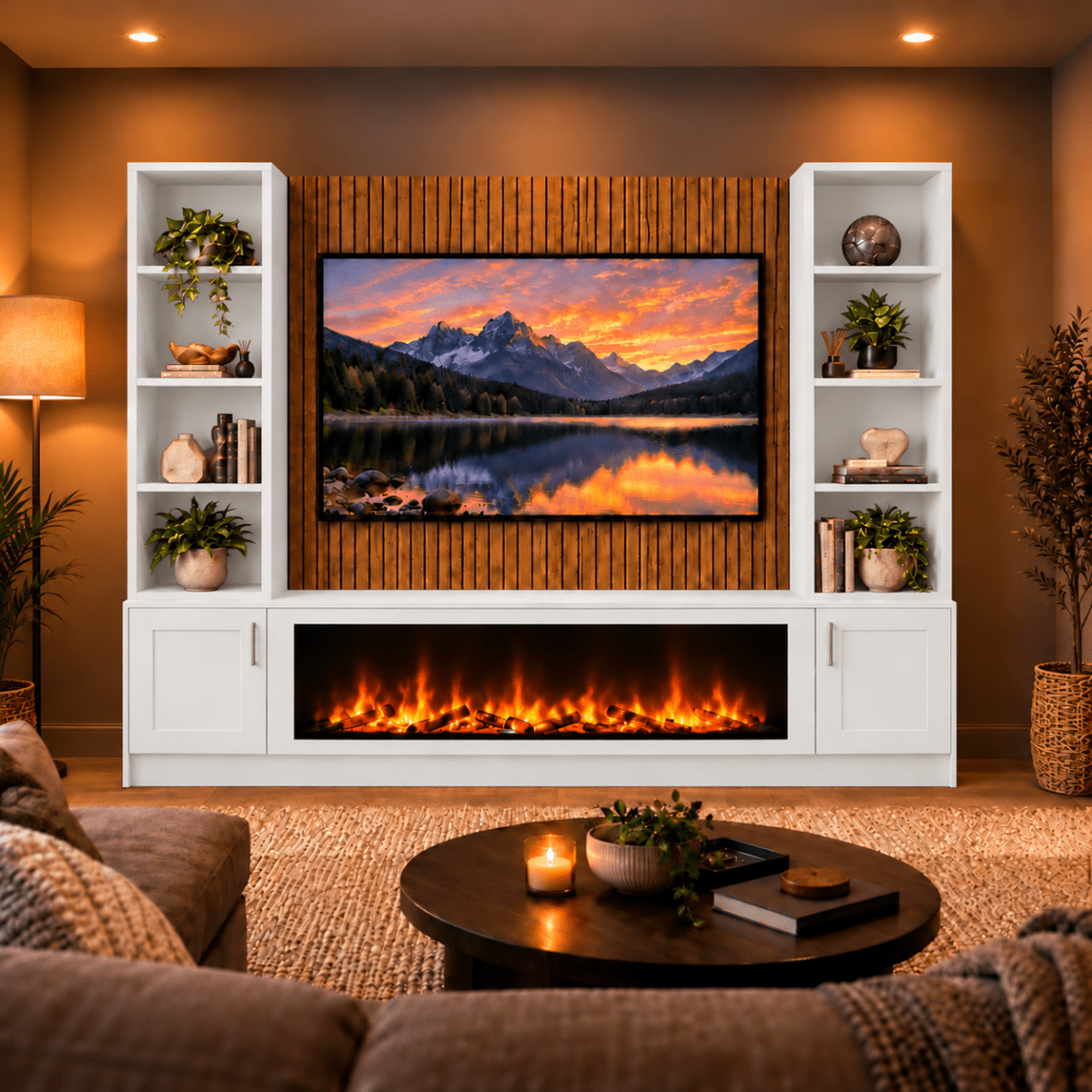 Wollaton Shaker Fireplace Media Wall Double Bookcase Unit - Large 60" Fire 5 - Online Bedrooms