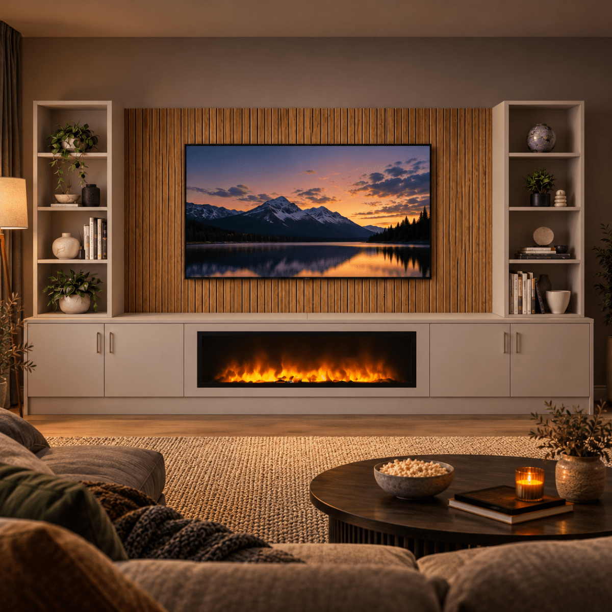 Wollaton Smooth Fireplace Media Wall Double Bookcase Unit - 40" Fire 8 - Online Bedrooms