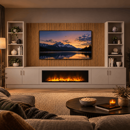 Wollaton Smooth Fireplace Media Wall Double Bookcase Unit - 40" Fire 8 - Online Bedrooms