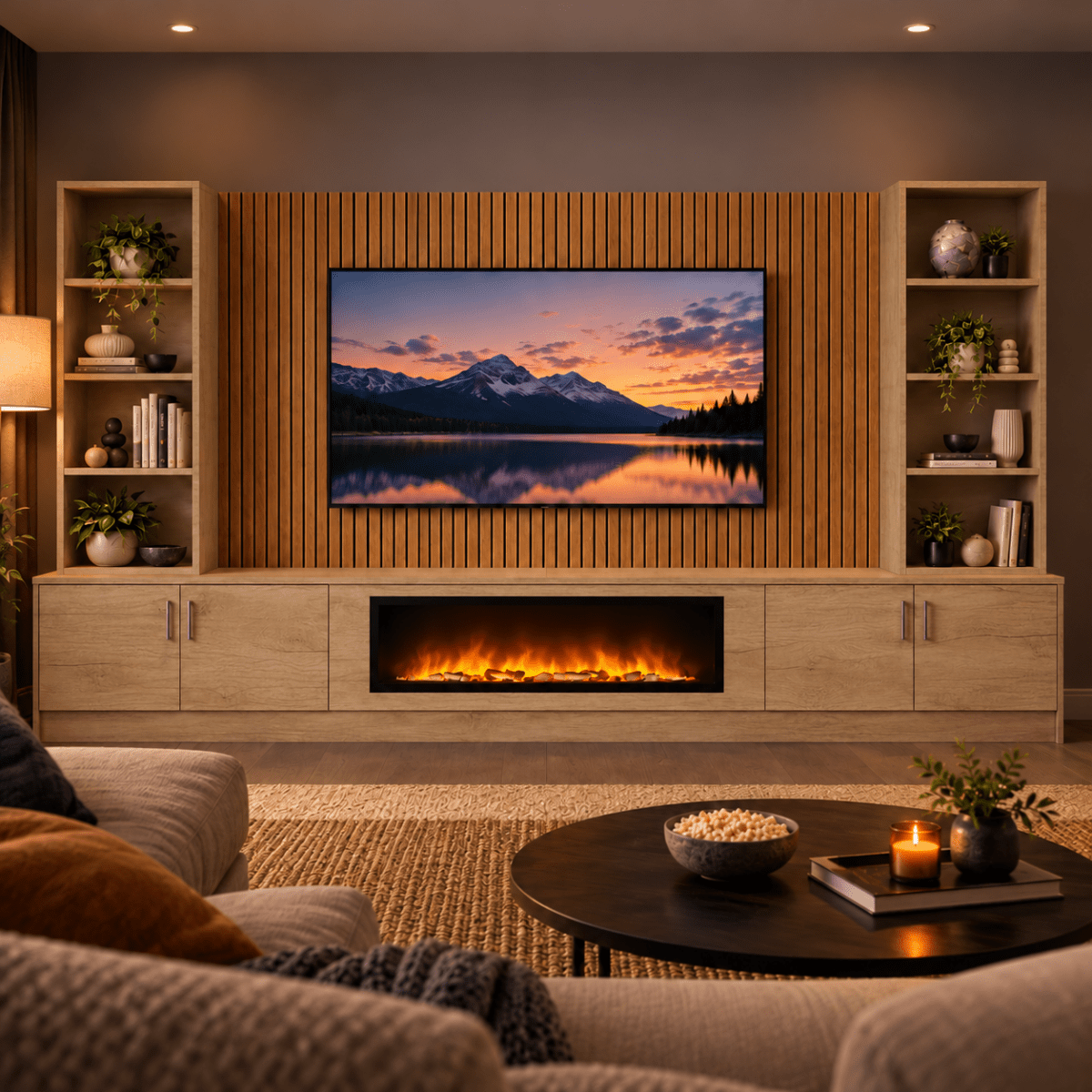 Wollaton Smooth Fireplace Media Wall Double Bookcase Unit - 40" Fire 21 - Online Bedrooms