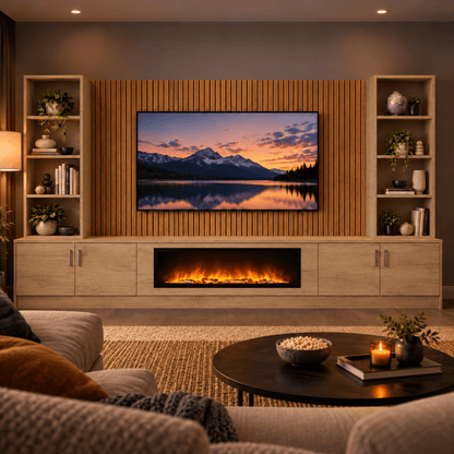 Wollaton Smooth Fireplace Media Wall Double Bookcase Unit - 40" Fire 21 - Online Bedrooms