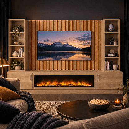 Wollaton Smooth Fireplace Media Wall Double Bookcase Unit - 40" Fire 7 - Online Bedrooms