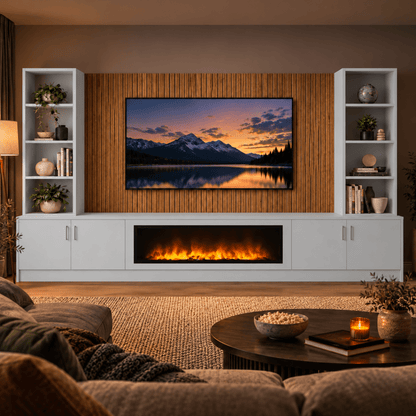 Wollaton Smooth Fireplace Media Wall Double Bookcase Unit - 40" Fire 10 - Online Bedrooms