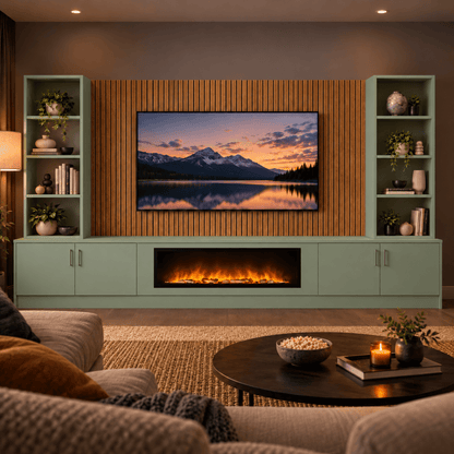 Wollaton Smooth Fireplace Media Wall Double Bookcase Unit - 40" Fire 20 - Online Bedrooms