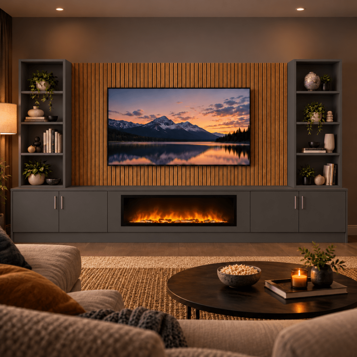 Wollaton Smooth Fireplace Media Wall Double Bookcase Unit - 40" Fire 16 - Online Bedrooms