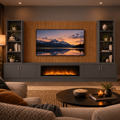 Wollaton Smooth Fireplace Media Wall Double Bookcase Unit - 40" Fire 16 - Online Bedrooms